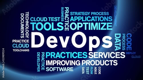 DevOps animated tag word cloud;text design animation kinetic typography seamless loop. photo