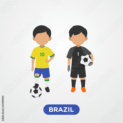 Vector Design illustration of collection of brazil football player with children illustration (goal keeper and player).