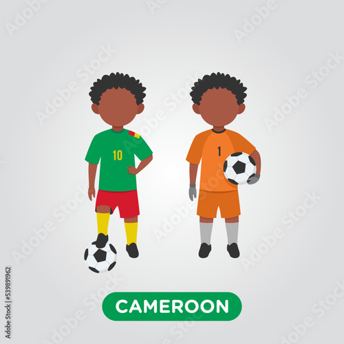 Fototapete Vector Design illustration of collection of  cameroon football player with children illustration (goal keeper and player)