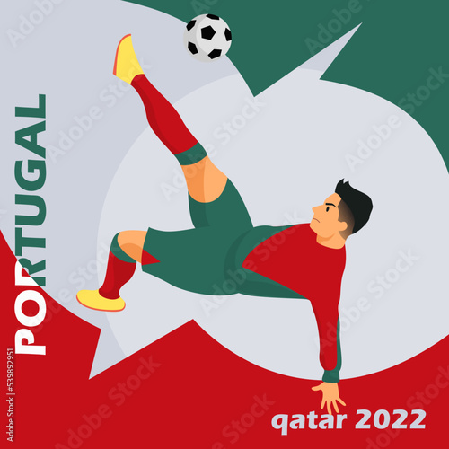 World cup character illustration of qatar, country of portugal with its country flag