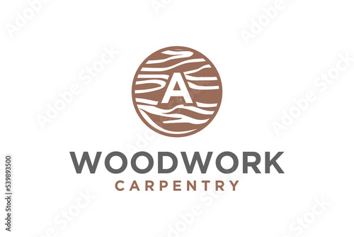 Wood texture logo design initial letter A, Carpenter woodwork timber icon symbol
