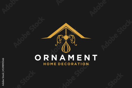 Ornament hanging lamp logo design roof house icon symbol filigree home decoration