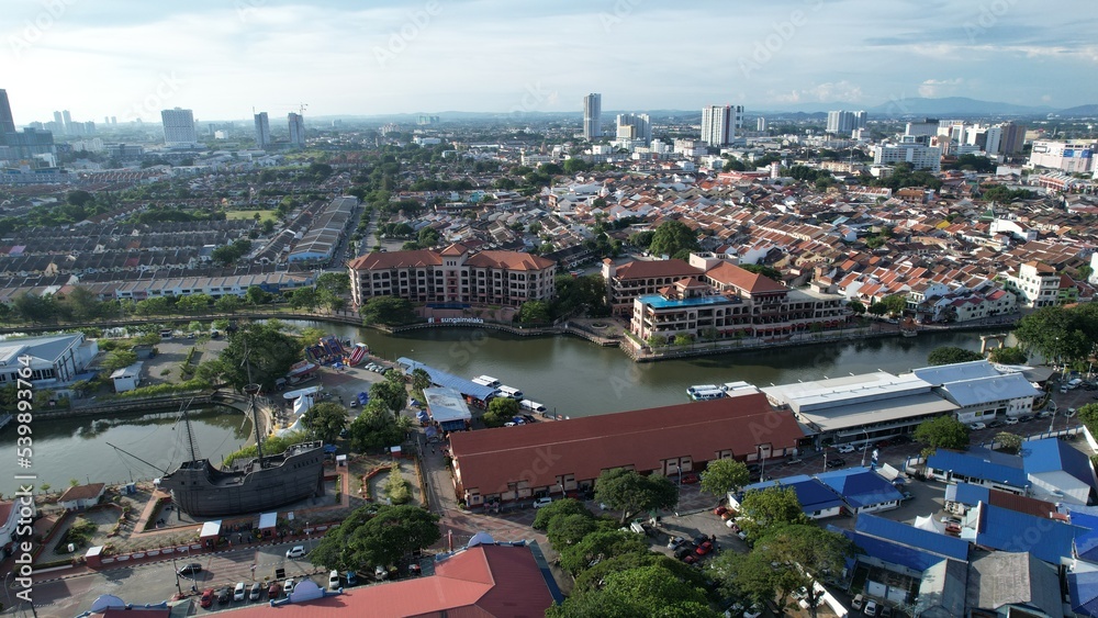Malacca, Malaysia - October 16, 2022: Aerial View of the Jonker Street Night Market