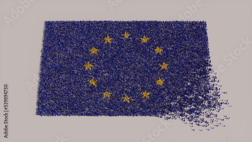 European Flag formed from a Crowd of People. Banner of Europe on White.