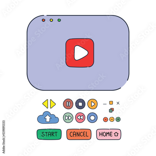 Website presentation icon and symbol menu botton click link design in hand drawn doodle style. photo