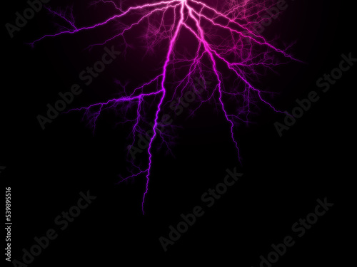 Massive lightning bolt with branches isolated on black background. Branched lightning bolt. Electric bolt.