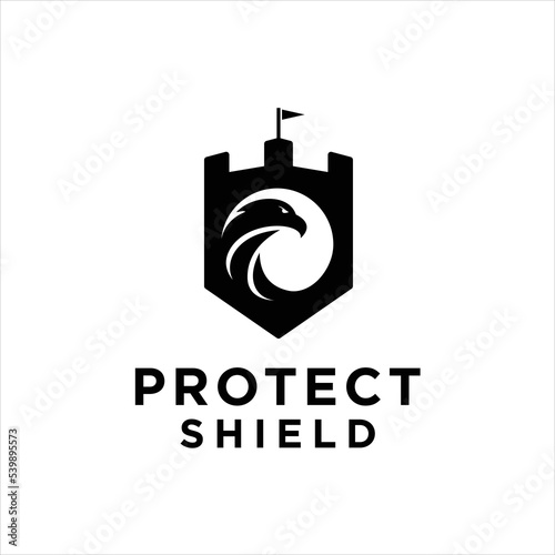 protect shield fortress with eagle logo design template