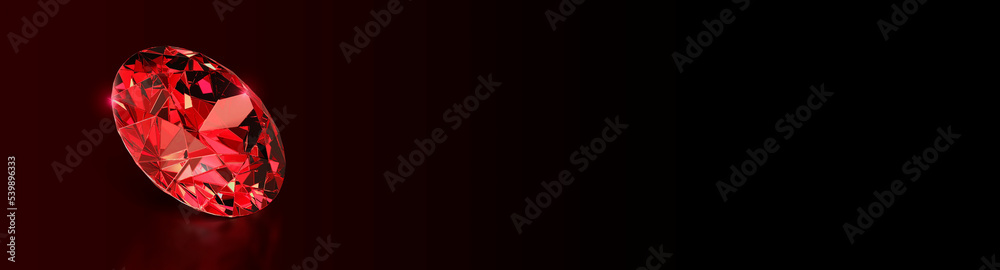 Red diamond on black background, wide image. 3d render