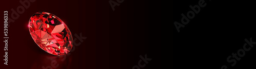 Red diamond on black background  wide image. 3d render