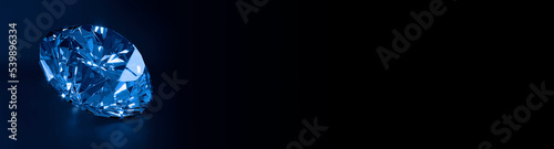Blue diamond on black background  wide image. 3d render