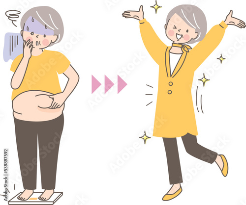 ダイエットのビフォーアフターシニア女性