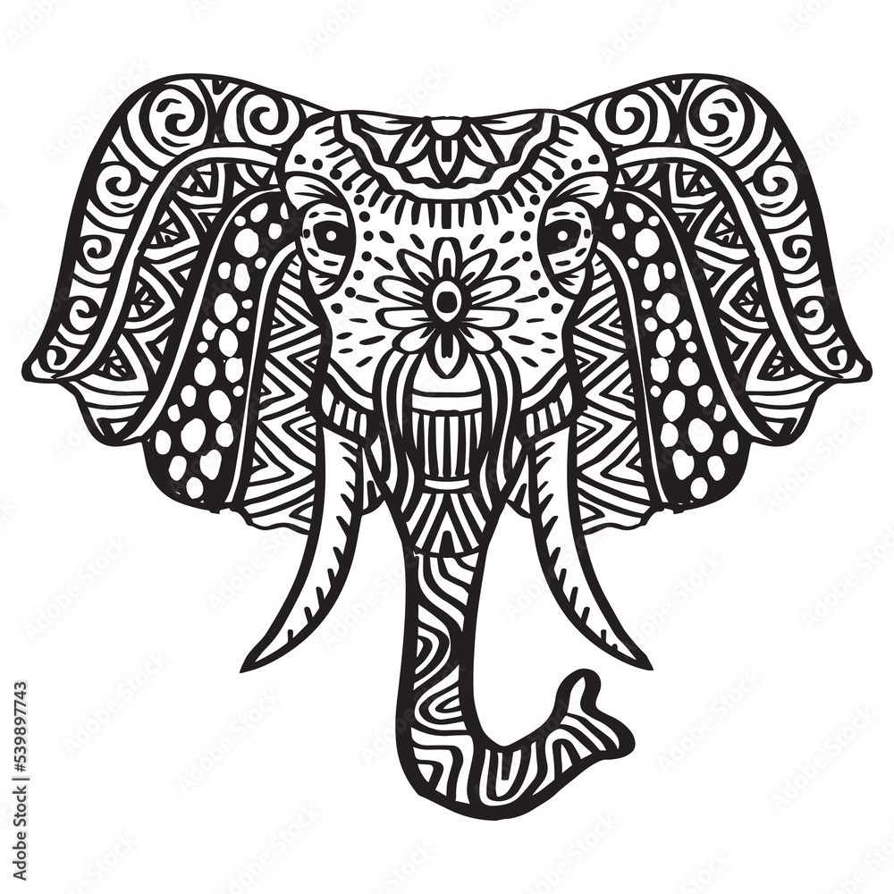 Obraz premium Elephant head doodle zentangle hand drawing illustration.