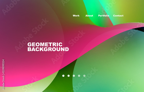 Landing page abstract liquid background. Flowing shapes, round design and circle. Web page for website or mobile app wallpaper