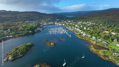 The Fishing Village of Tarbert in Scotland Aerial View photo