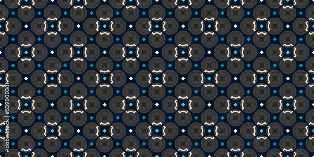 Modern geometric pattern seamless background abstract round tiles motif mosaic texture. Blue, white, beige, gold, green colors palette. Modern geometric pattern seamless background abstract round tiles motif mosaic texture. Blue, white, beige, gold, green colors palette.