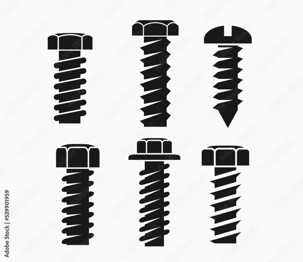 set of black screw logo on white background. - obrazy, fototapety, plakaty 