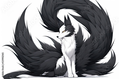 nine-tailed kitsune fox anime. Generative AI photo