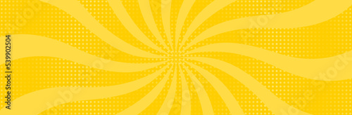Horizontal yellow pop art background with halftone dots.