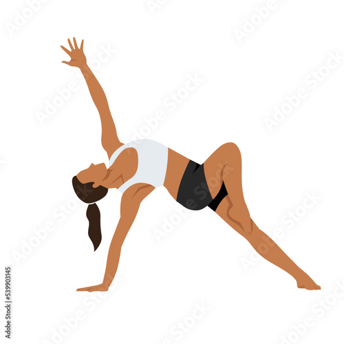 Woman doing Side plank with bottom knee hovering exercise. Flat vector illustration isolated on white background