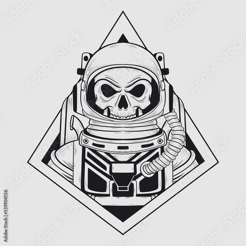 tattoo and t shirt design black and white hand drawn astronaut 
 skull engraving ornament