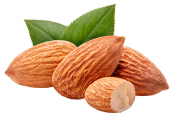 Roasted Delicious Almond isolated on white background, Roasted Almond on white PNG File.