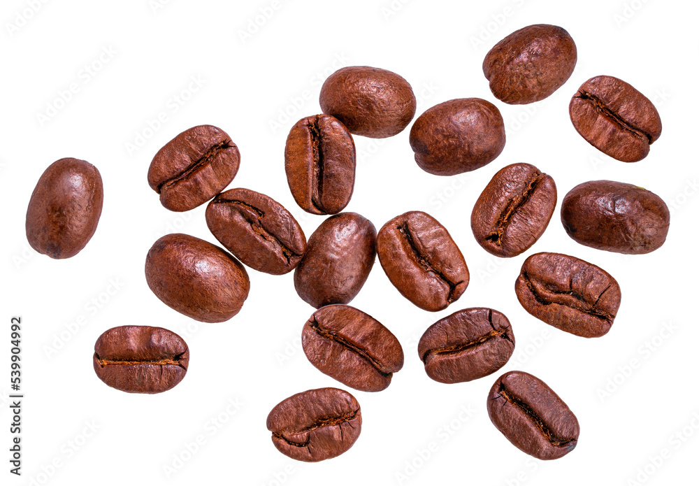 Roasted coffee beans isolated on white background PNG file.