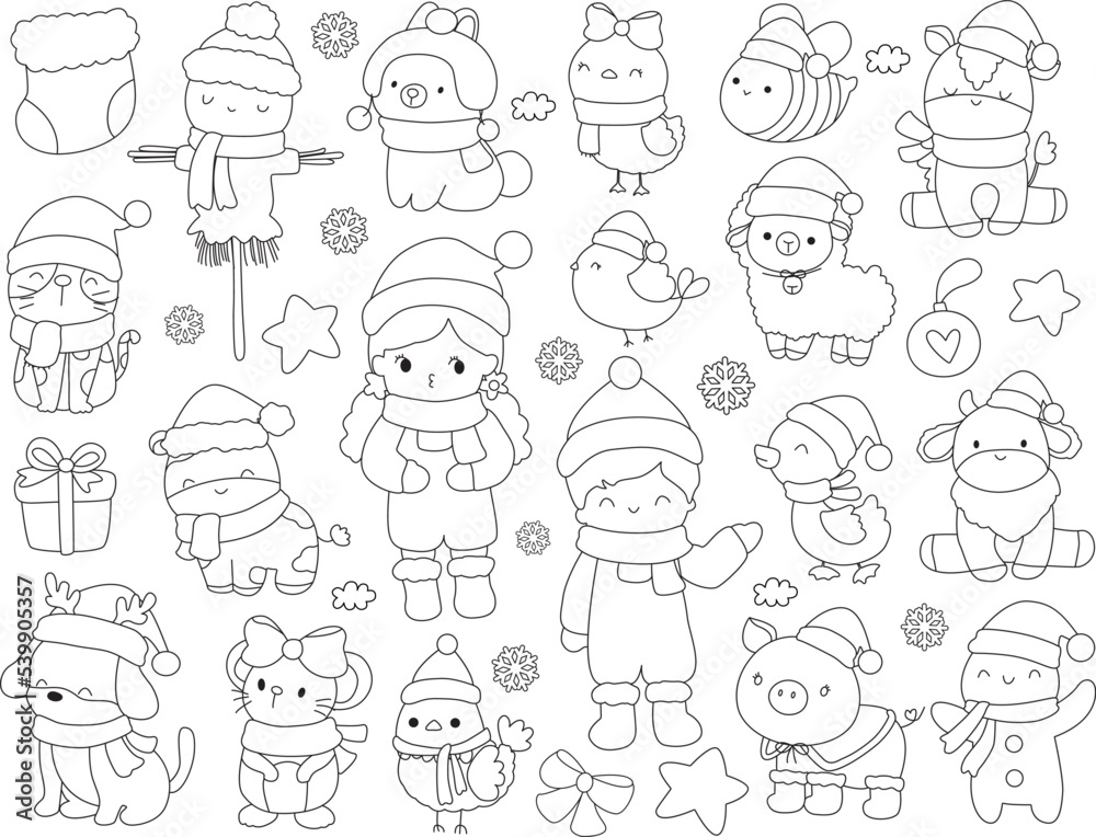 hand drawn doodle set of christmas farm hand drawn doodle set of christmas farm