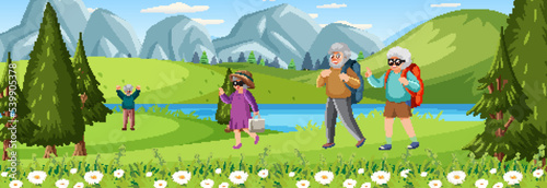 Elderly tourists in nature park