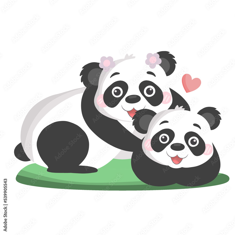 Obraz premium Two pandas couple in love in valentine day