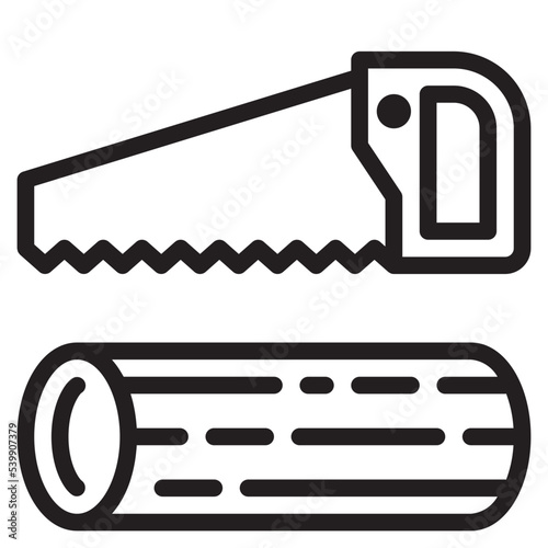 Saw and wood outline style icon