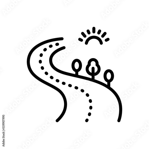 Black line icon for way path