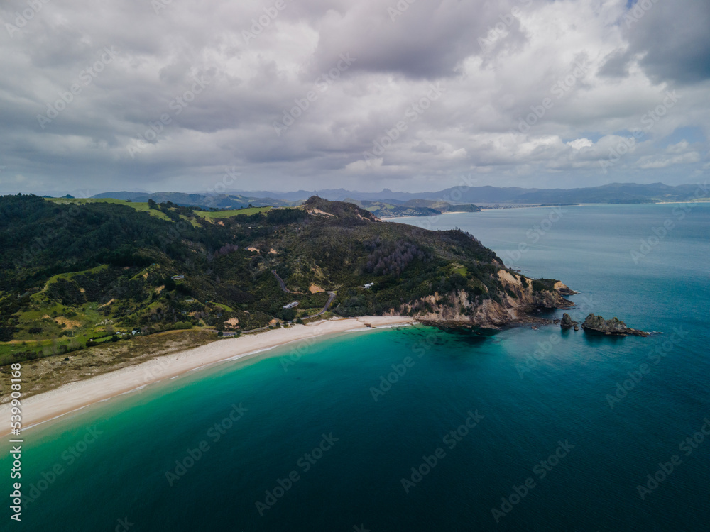 Opito Bay, Coromandel Peninsula in New Zealand seen from above