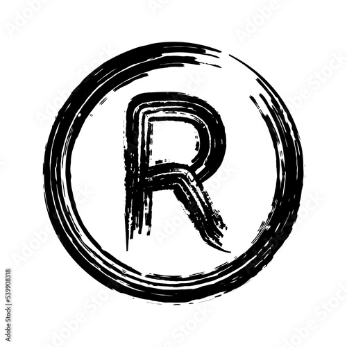 R sign in circle - Registered trademark, black brush drawing, vector