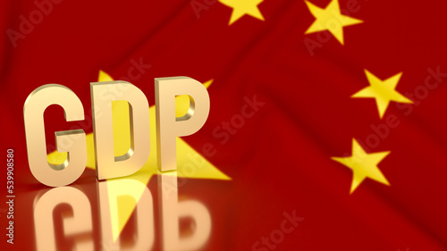 The gold gdp text on china flag background for business concept 3d rendering