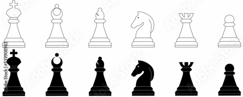 outline silhouette piece chess icon set isolated on white background