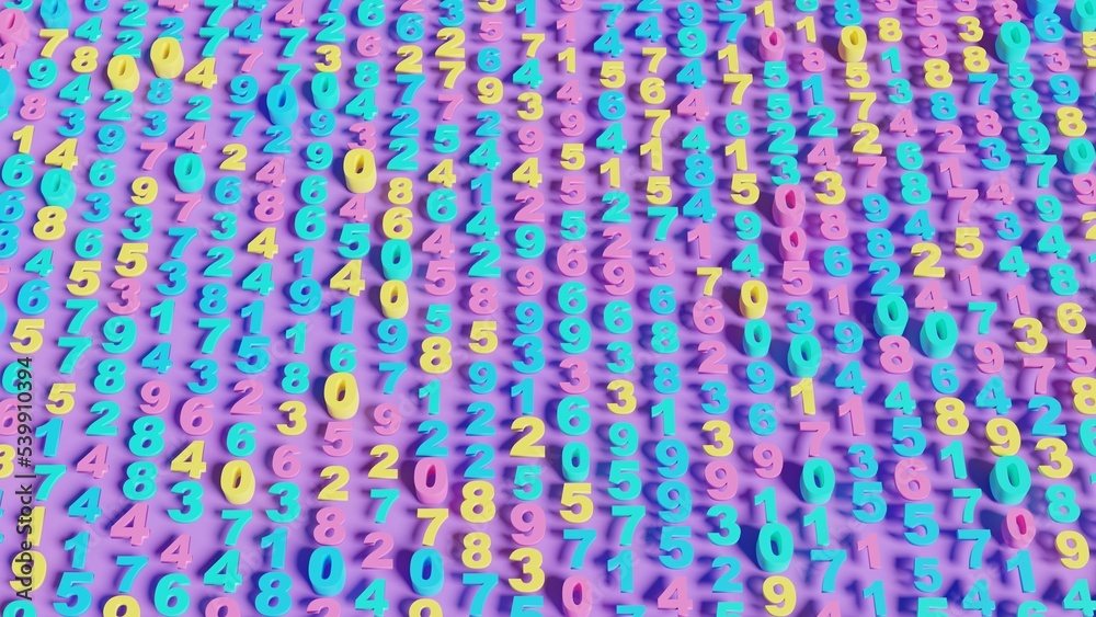 Statistics concept. Collecting, forecasting and segmentation of big data. Many random numbers on plane. 3d illustration Statistics concept. Collecting, forecasting and segmentation of big data. Many random numbers on plane. 3d illustration