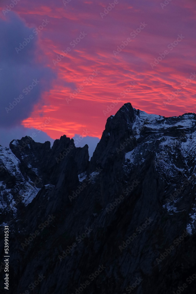 Famous Saxer Lucke mountain ridge located in Alpstein, Appenzell in Switzerland