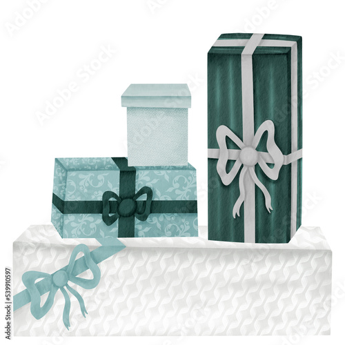 Gift boxes. Clipart element for design. A set of isolated illustrations in watercolor style.