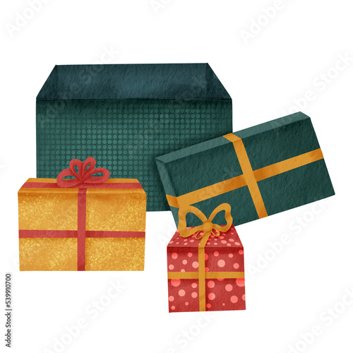 Gift boxes. Clipart element for design. A set of isolated illustrations in watercolor style.