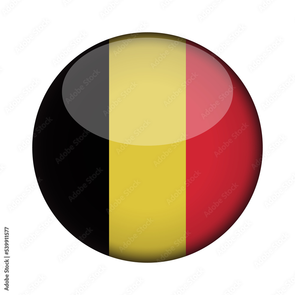 belgium Flag in glossy round button of icon. National concept sign. Independence Day. isolated on transparent background.