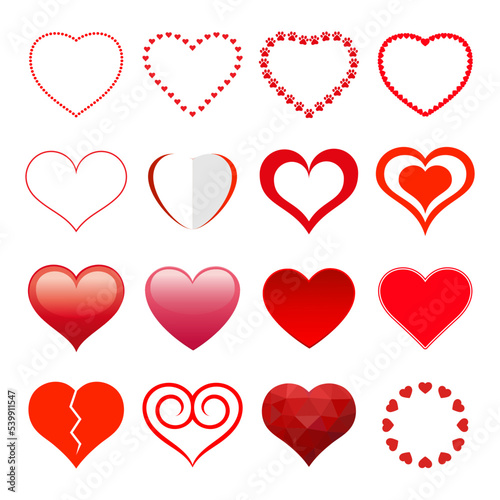 Illustration creative set of varied heart on white background
