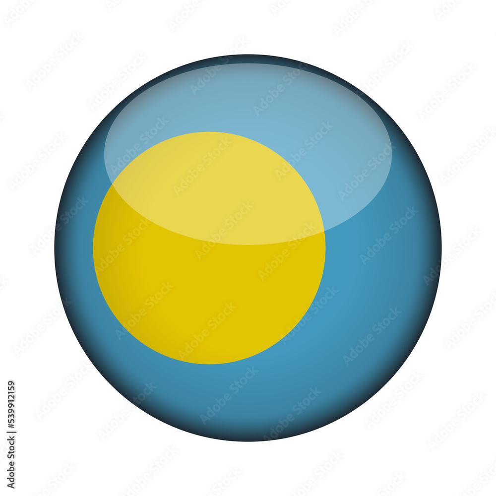 palau Flag in glossy round button of icon. National concept sign. Independence Day. isolated on transparent background.
