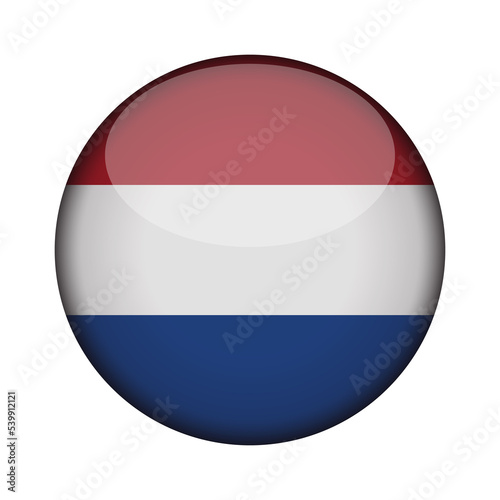 netherlands Flag in glossy round button of icon. National concept sign. Independence Day. isolated on transparent background.