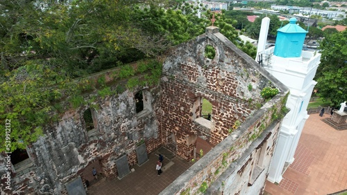 Malacca, Malaysia - October 16, 2022: Aerial View of the Malacca River Cruise