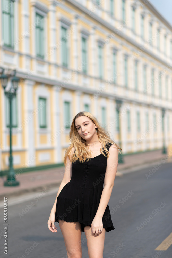 Beautiful model young woman enjoyment street portrait. Beautiful model young woman enjoyment street portrait.