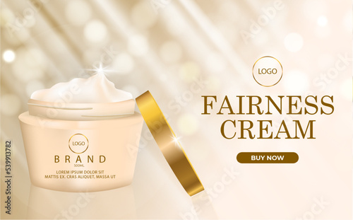 Organic cosmetic poster concept with cream container

