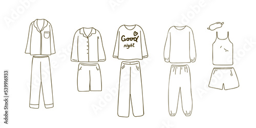 Set pajama set. Dudul  linear style isolated on white background. Vector illustration