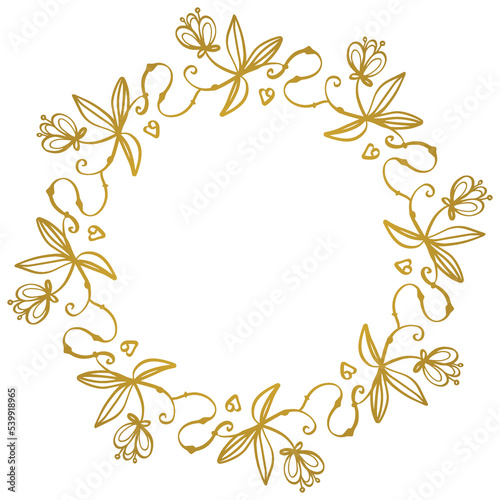 Vector golden wreath - romantic decorative elegant border with little flowers. © Ira Tiigra