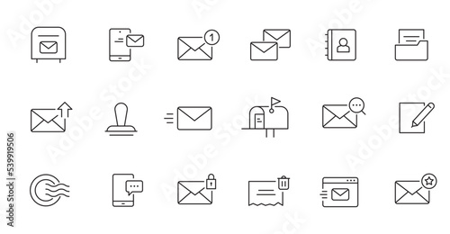 Email line icon set. Letter send, mail contact, message secure editable outline icon. Vector illstration.