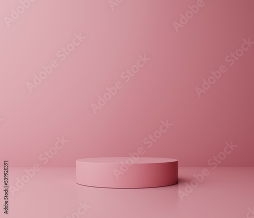 3D rendering Pink podium cylinder with light on a pink background